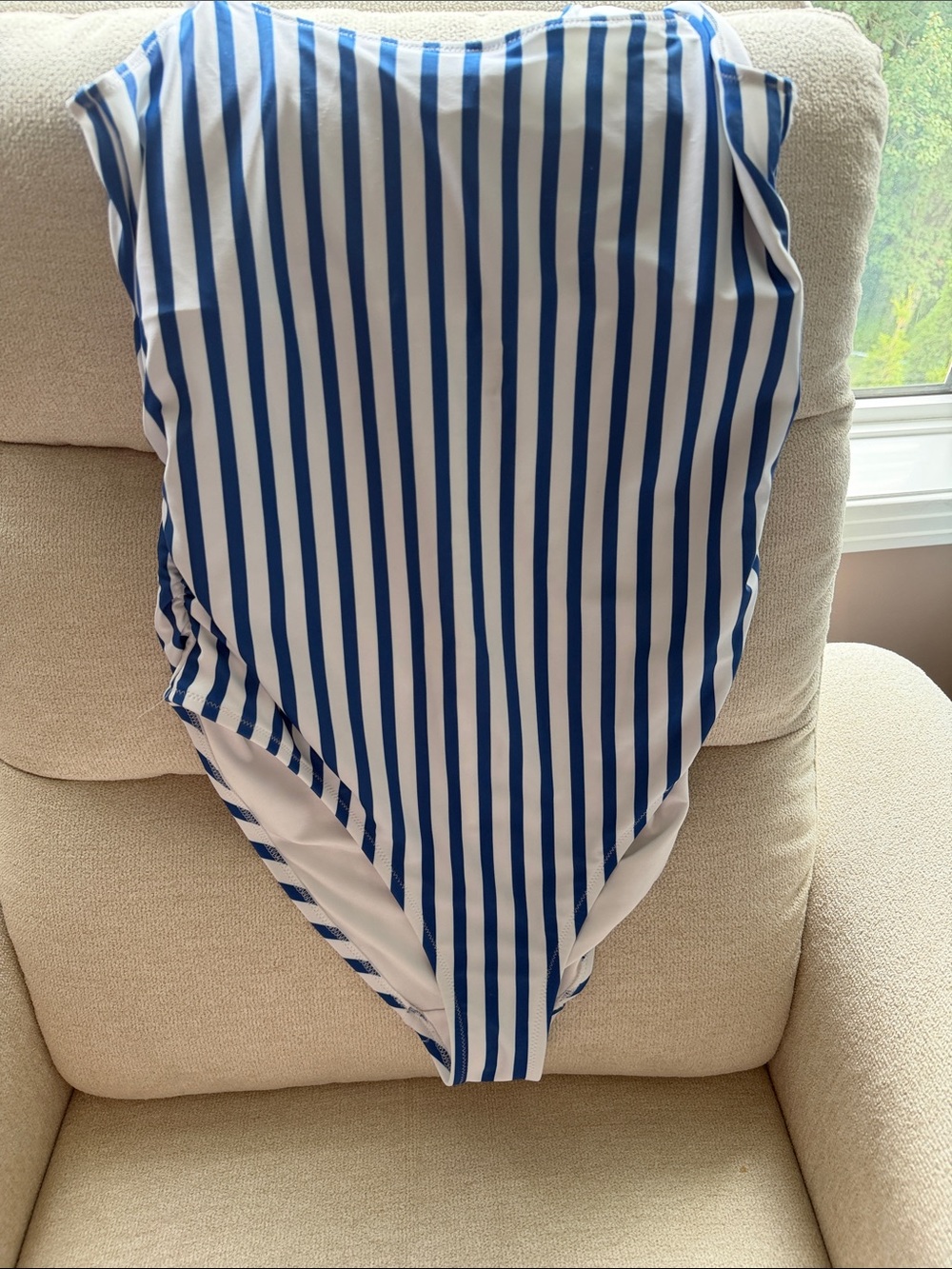 Maternity Blue and White Vertical Stripe One-Piece Swimsuit
